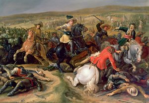 Gustavus II Adolphus, rei da Suécia (1595-1632) liderando uma carga de cavalaria na Batalha de Lutzen, 1632